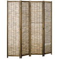 Homcom 4 Panel Room Divider, 5.5 Ft Portable Folding Privacy Screens, Reed Hand Woven Freestanding Partition Wall Dividers For Home Office, Carbonized Brown Bamboo