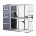 Large Wooden Cat Enclosure With Waterproof Roof And Platforms, Gray Gray Metal & Wood