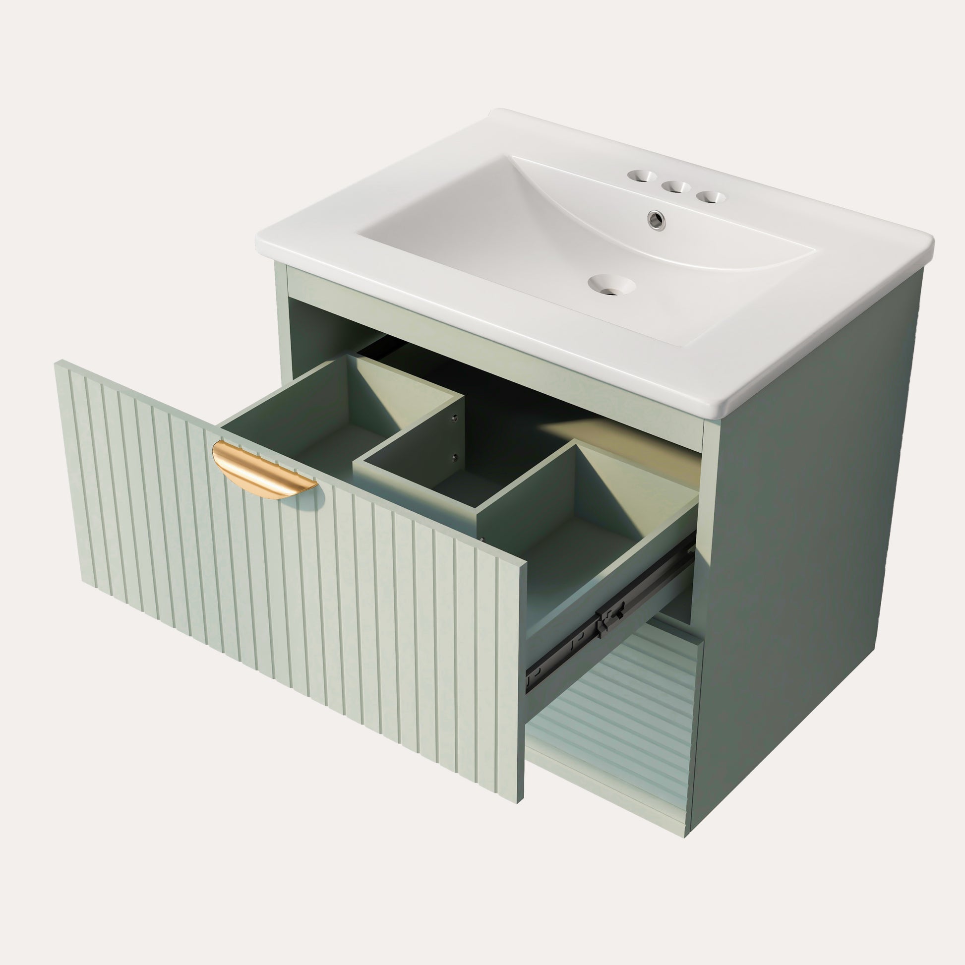 Modern 24 Inch Wall Mounted Bathroom Vanity With 2 Drawers, Green Ideal For Small Bathrooms Green Bathroom Mdf