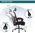 Retractable Footrest Ergonomic Swivel Office Chair With Lumbar Support Pillow And Padded Armrests, Black Black Metal