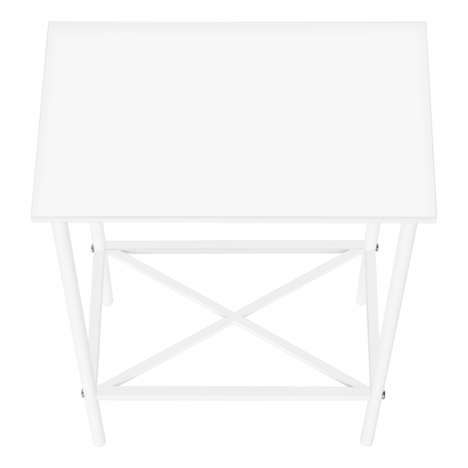 Accent Table, Side, End, Narrow, Small, 2 Tier, Living Room, Bedroom, White Laminate, White Metal, Contemporary, Modern White Particle Board