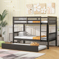 Twin Over Twin Rubber Wood Bunk Bed With Trundle, Convertible Into 2 Twin Size Beds, Twin Size Bunk Bed With Ladder And Safety Guardrails,Espresso Twin Espresso Rubber Wood