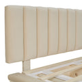 Queen Size Upholstered Floating Bed With Led Light And Usb Port, Velvet, Beige, Hydrualic Platform Bed Queen Beige Velvet