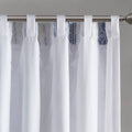 Poly Printed Curtain Panel With Tufted Stripe And Lining White Navy 50X84