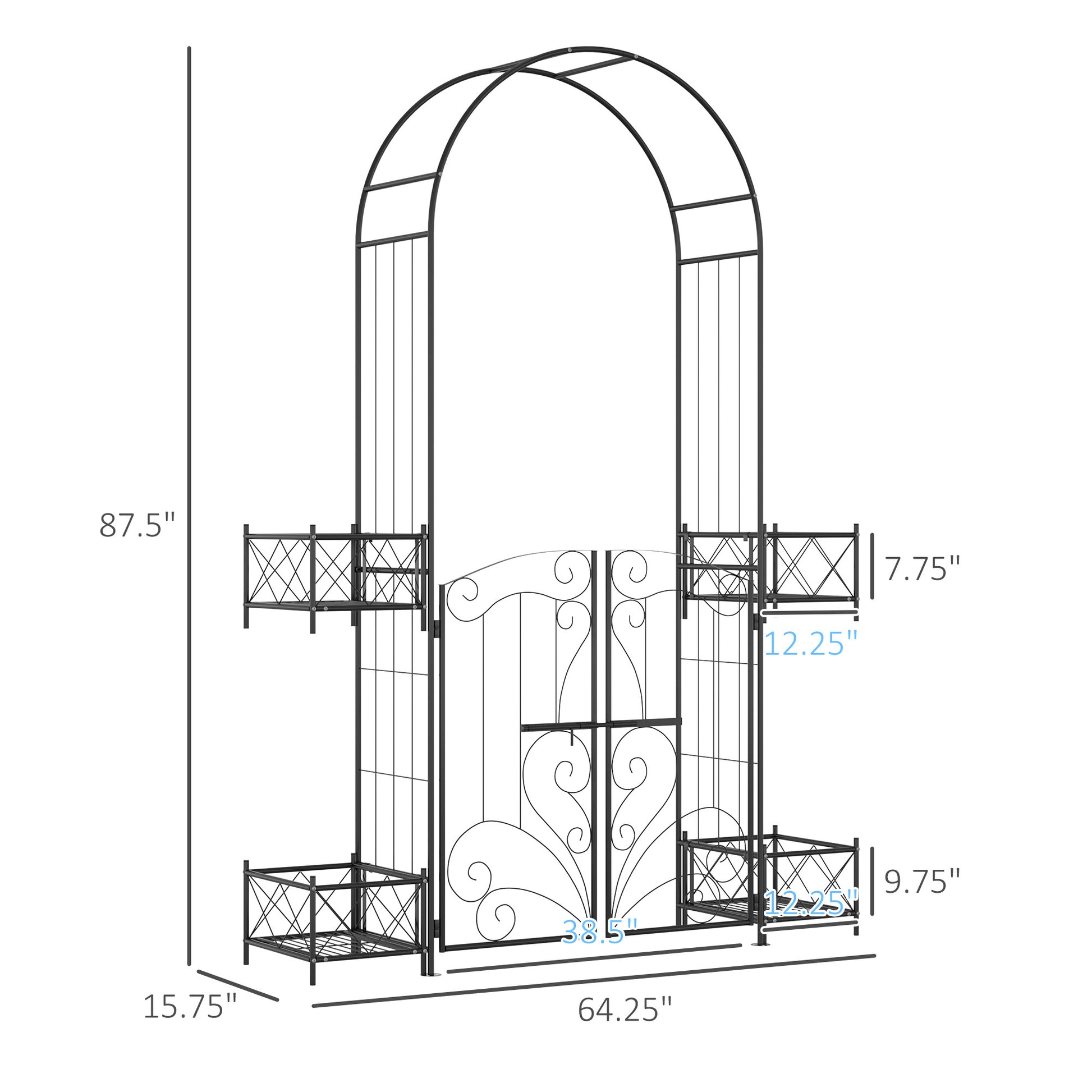 Outsunny 7' Garden Arch Arbor, Metal Arch Trellis With Gate, Garden Archway For Climbing Vines, Wedding Ceremony Decoration, Black Black Metal