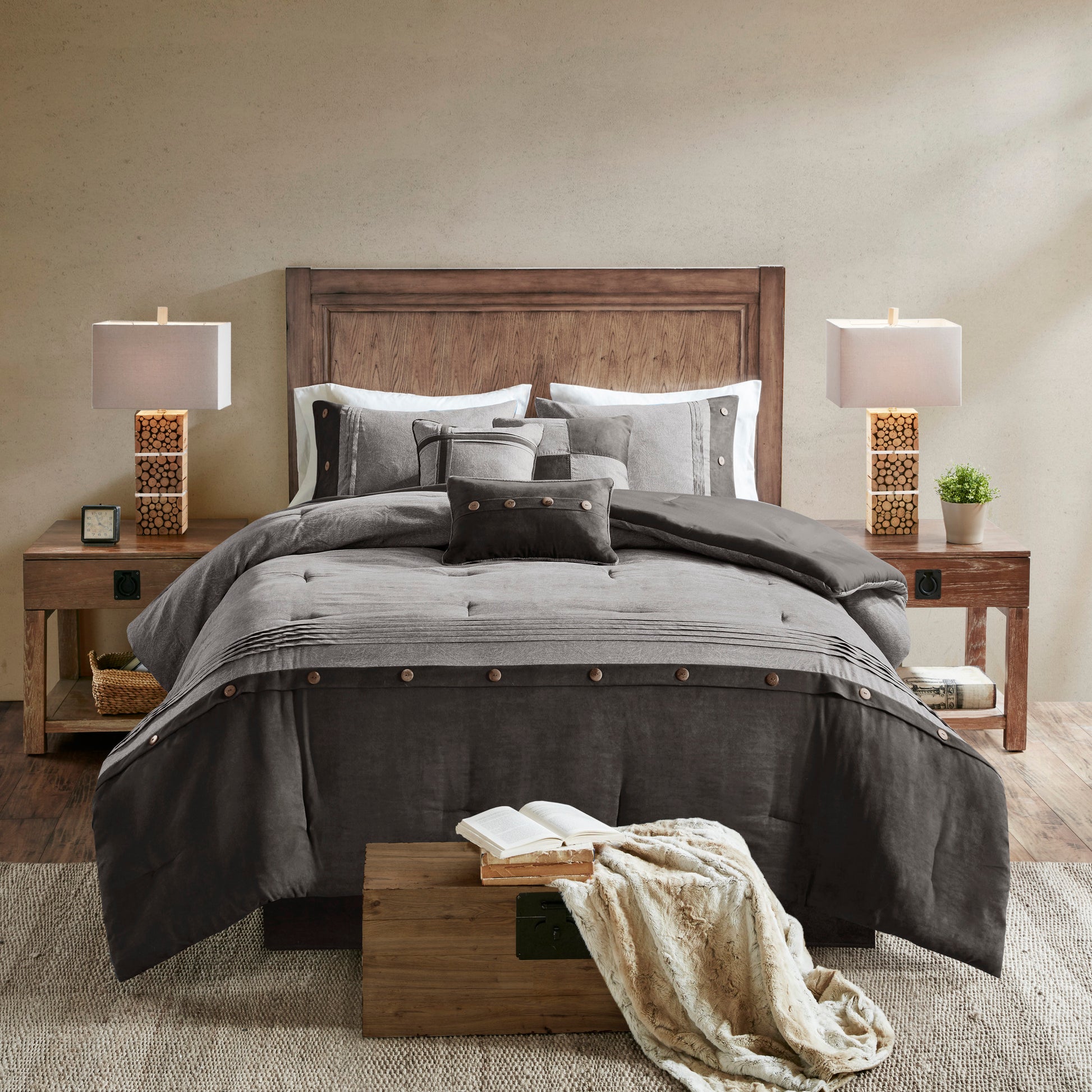 7 Piece Faux Suede Comforter Set Grey King King Grey Polyester