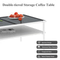 Rectangle Coffee Table With Gray Tempered Glass Top And White Legs, Modern Table For Living Room Gray Tempered Glass