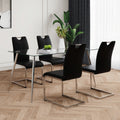 Modern Simple Rectangular Glass Dining Table, Solid Tempered Glass Tabletop, Electroplated Table Legs, Black Pu Dining Chair Set, Suitable For Restaurant Kitchen Use Set Of 5 Upholstered Chair Glass Black Pu Seats 4 Metal Rectangular Dining Table With