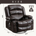 Massage Swivel Rocker Recliner Chair With Vibration Massage And Heat Ergonomic Lounge Chair For Living Room With Rocking Function And Side Pocket 2 Cup Holders Usb Charge Port Brown Faux Leather Manual Handle Metal Soft Heavy Duty Push Button Foam Pu