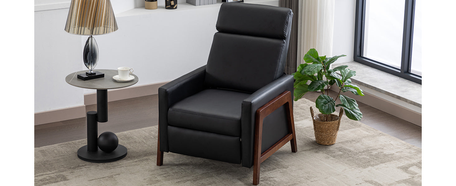 Set Of Two Wood Framed Pu Leather Recliner Chair Adjustable Home Theater Seating With Thick Seat Cushion And Backrest Modern Living Room Recliners, Black Black Pu Pu
