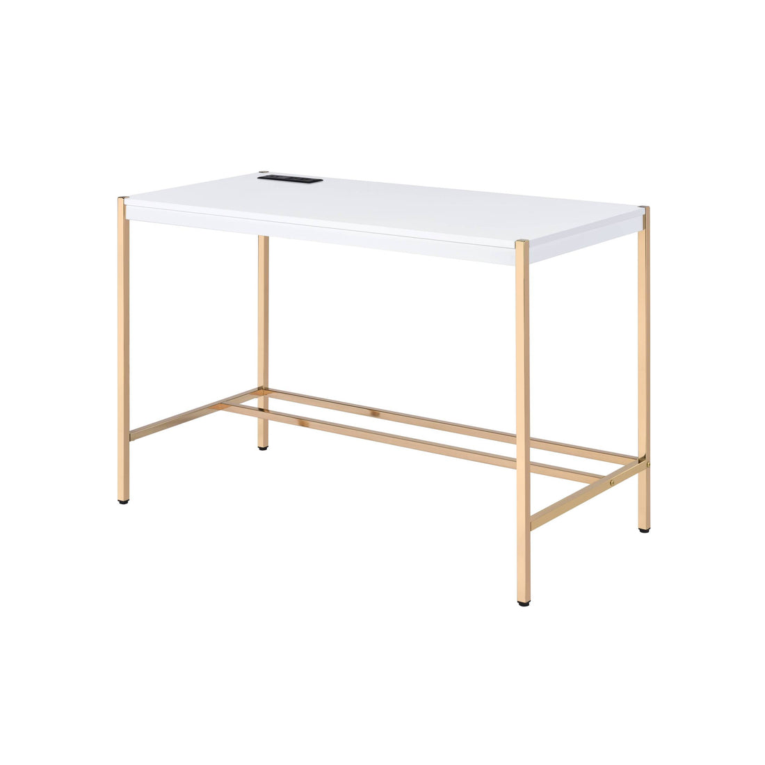 White And Gold Writing Desk With Usb Ports White Gold Built In Outlets Or Usb Writting Desk Office Rectangular Wood Metal