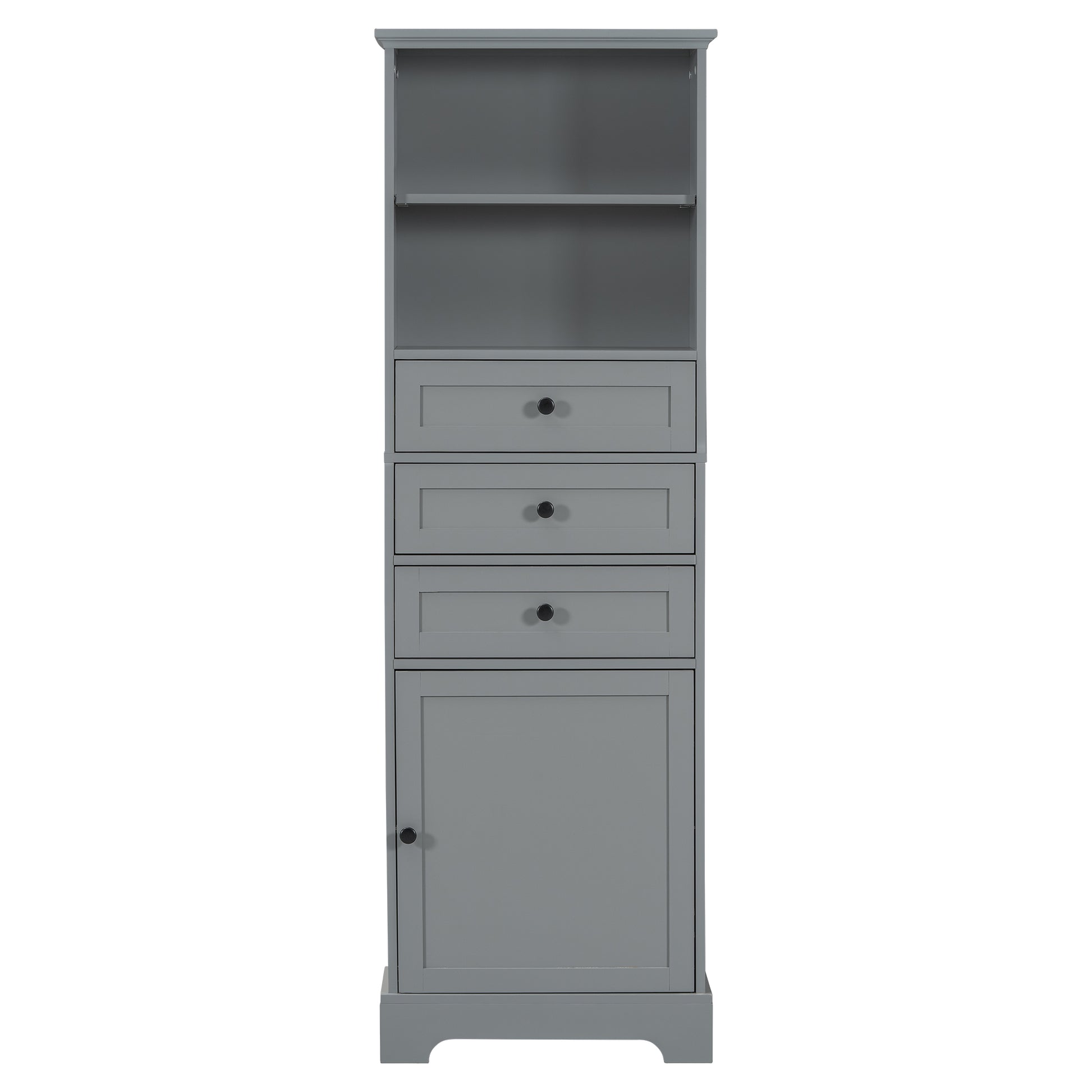 Gray Tall Storage Cabinet With 3 Drawers And Adjustable Shelves For Bathroom, Study, Office And Interior, Mdf Board With Painted Finish Gray Mdf