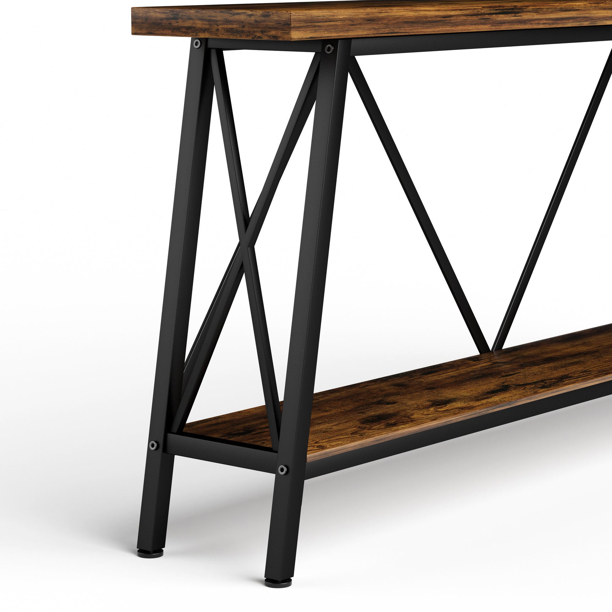70.9 Inch Extra Long Sofa Table, Console Behind Sofa, Entryway Table With 2 Tier Storage Shelves For Hallways,Living Rooms,Foyers,Entryways,Banquet Rooms,Rustic Brown And Black, 70.9 L X 11.8"W X