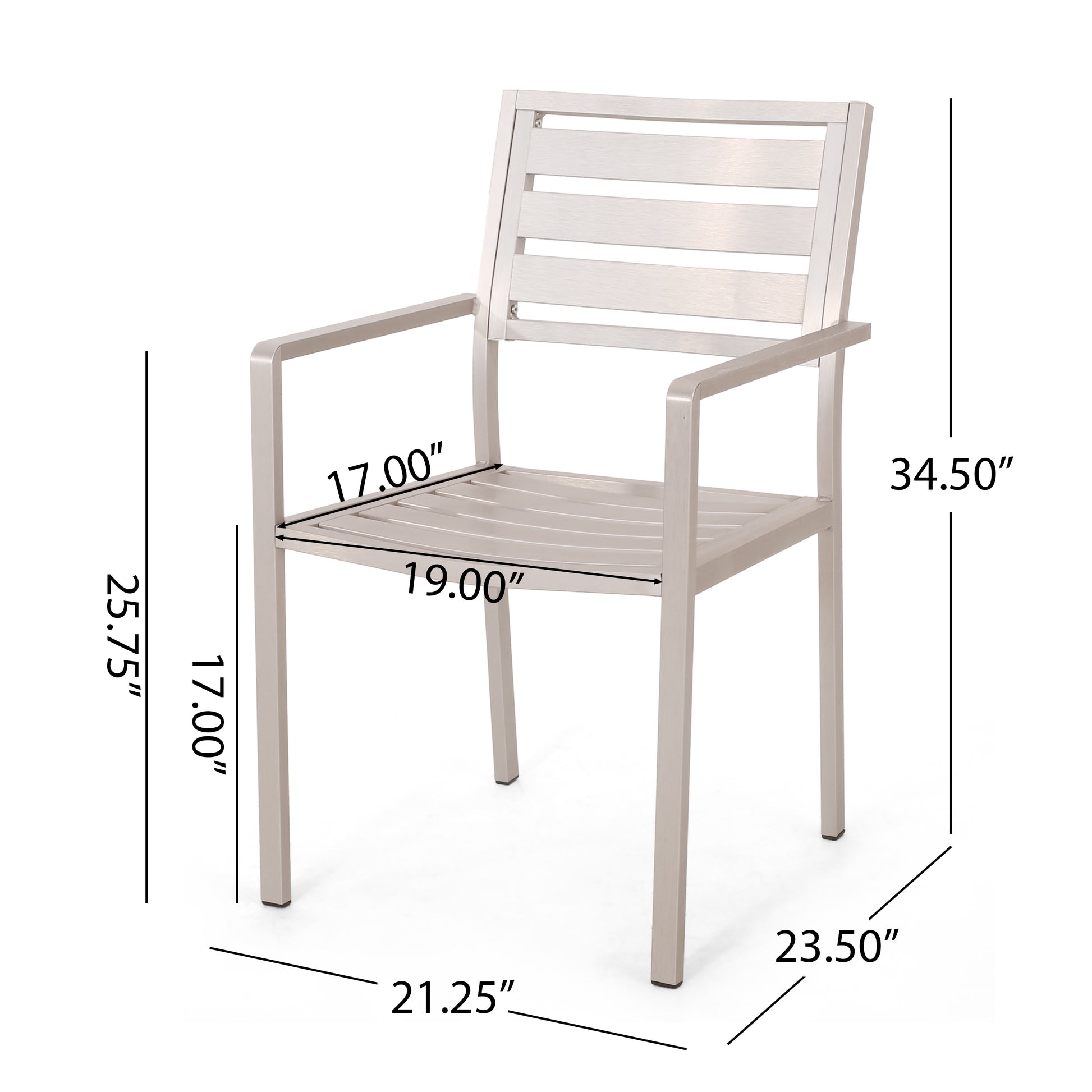 Outdoor Modern Aluminum Dining Chair, Silver Set Of 2 Silver Aluminium