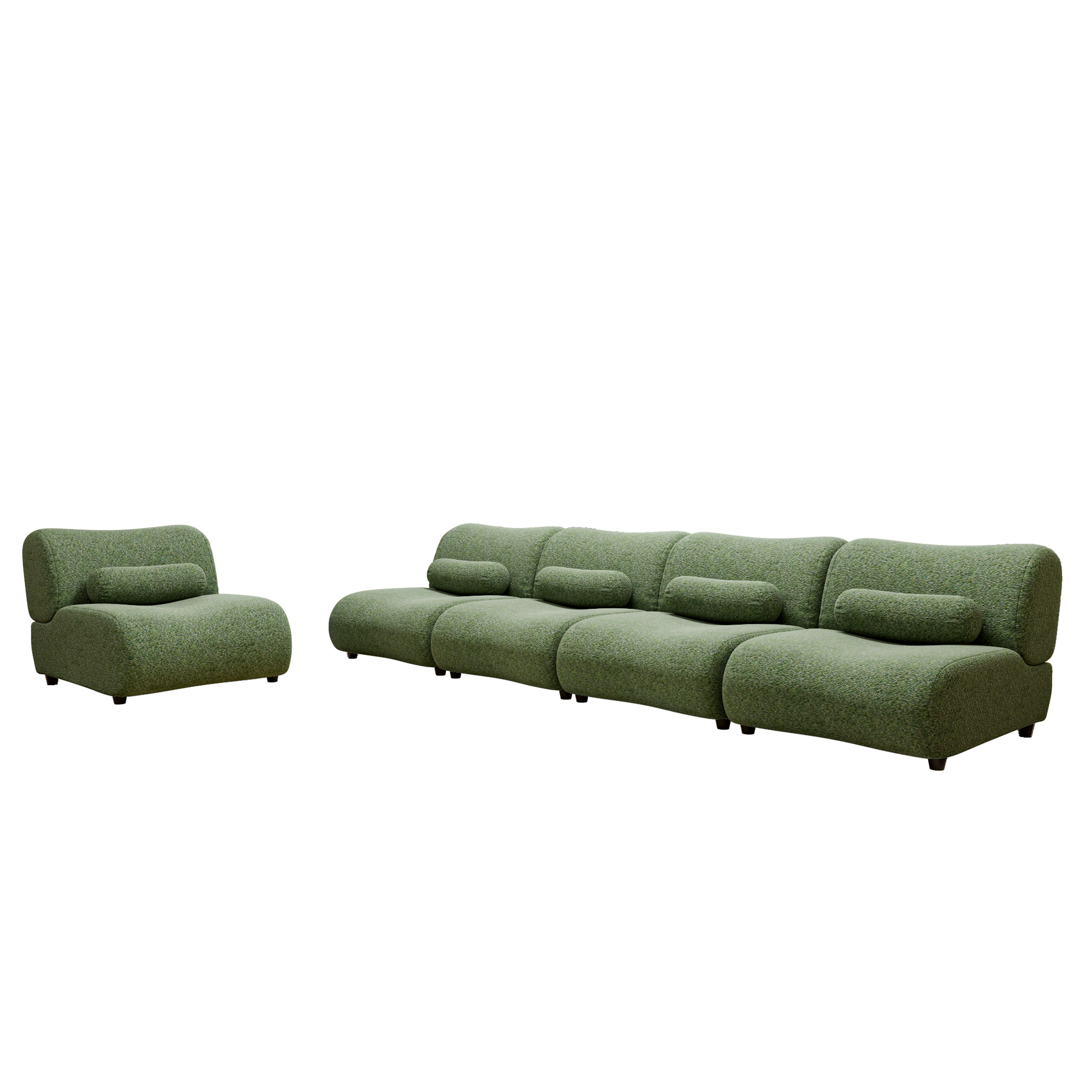 5 Piece Green Modular Cloud Sofa With Comfortable Recline & Sleek Design Chenille Upholstered Sectional Sofa For Living Room Elegant & Versatile Seating Green Chenille 5 Seat