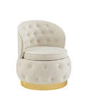 360 Degree Swivel Cuddle Barrel Accent Storage Chairs Beige Velvet