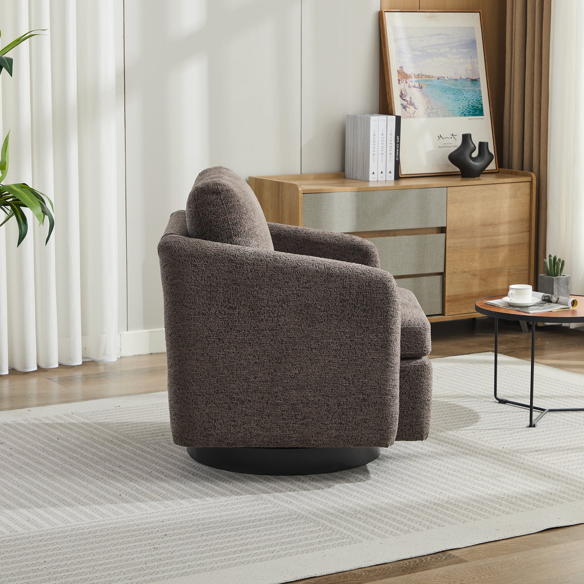 31.5"W Swivel Accent Chair And Comfy Round Accent Single Sofa Chair, 360 Degree Club Chair, Lounge Armchair For Living Room,Bedroom.Nursery.Taupe Black Chenille Black Taupe Chenille