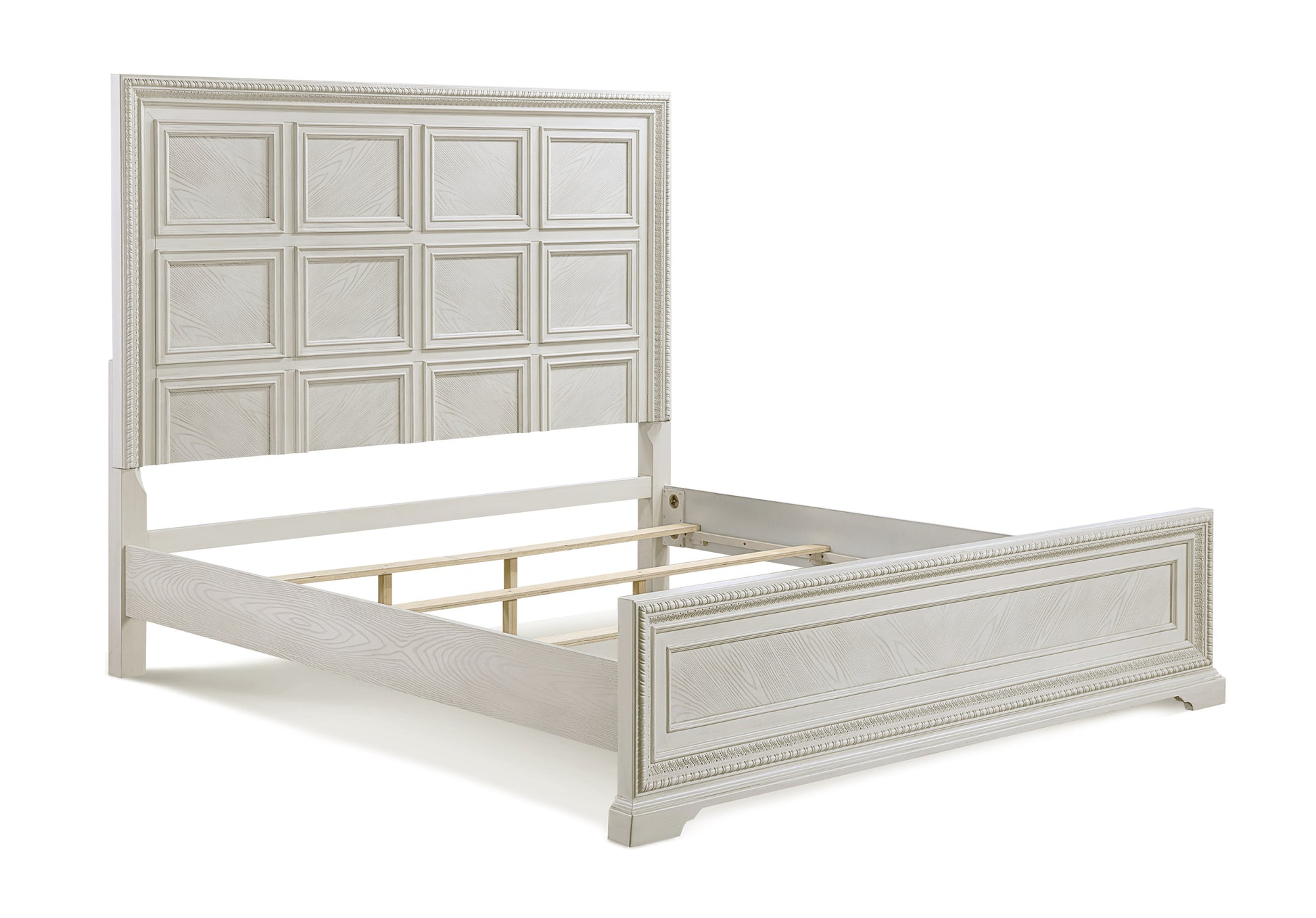 Transitional 1Pc Queen Panel Bed Modern Aesthetics White Cream Solid Wood Wooden Bedroom Furniture Box Spring Required Queen Cream White Wood Transitional Panel Wood Fabric