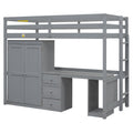 Twin Size Loft Bed With Wardrobe, Desk And Storage Drawers, Gray Twin Gray Pine