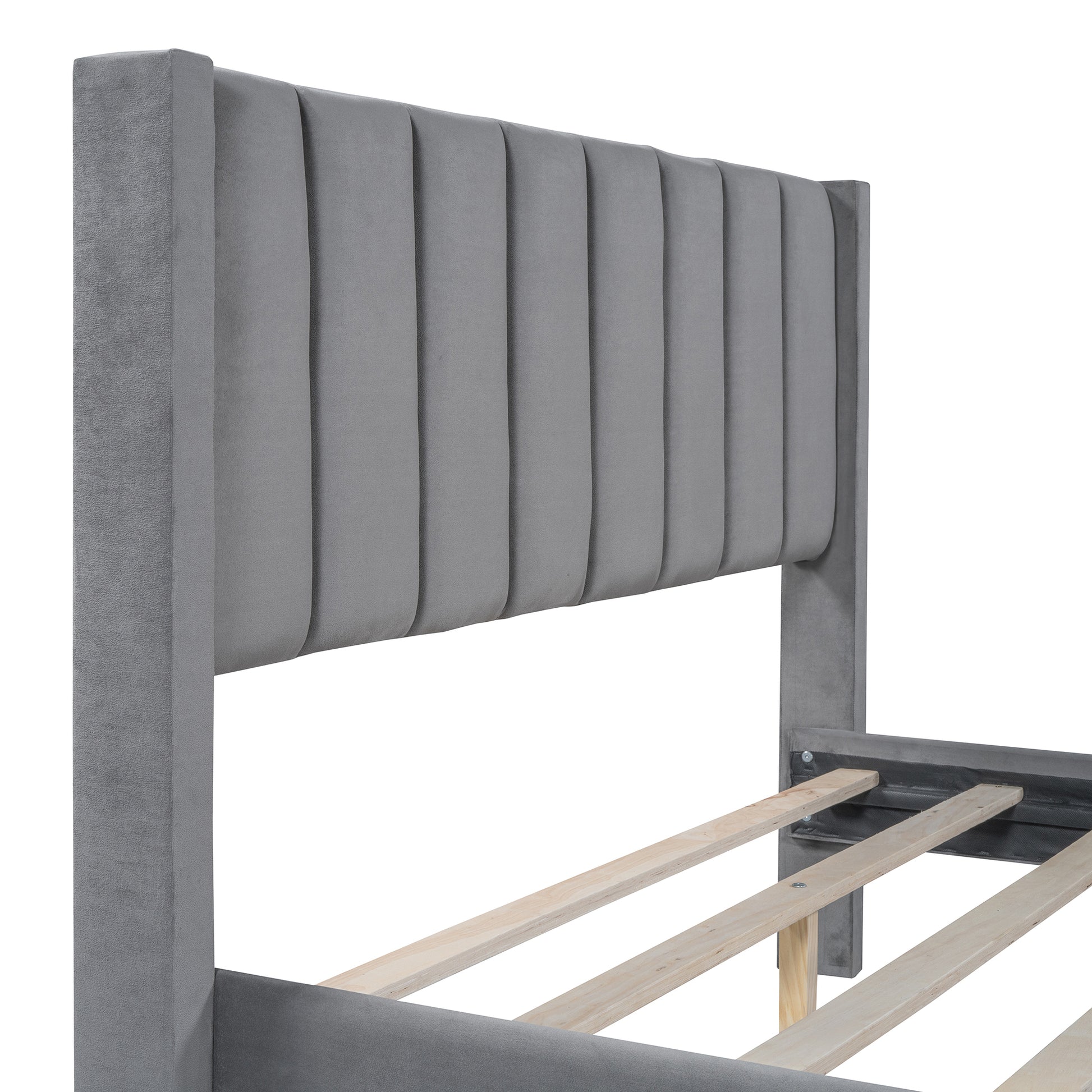 Full Size Storage Bed Velvet Upholstered Platform Bed With A Big Drawer Gray Old Sku:Wf296850Aae Full Gray Velvet
