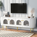 Modern Tv Stand For Tvs Up To 80 Inches, Entertainment Center With 4 Cabinets, Wood Media Console With Metal Legs And Handles For Living Room, White White 70 79 Inches Mdf