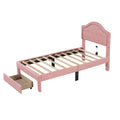 Twin Size Upholstered Platform Bed With Tufted Headboard, Led And A Drawer, Pink Box Spring Not Required Twin Pink Bedroom Faux Leather Upholstered