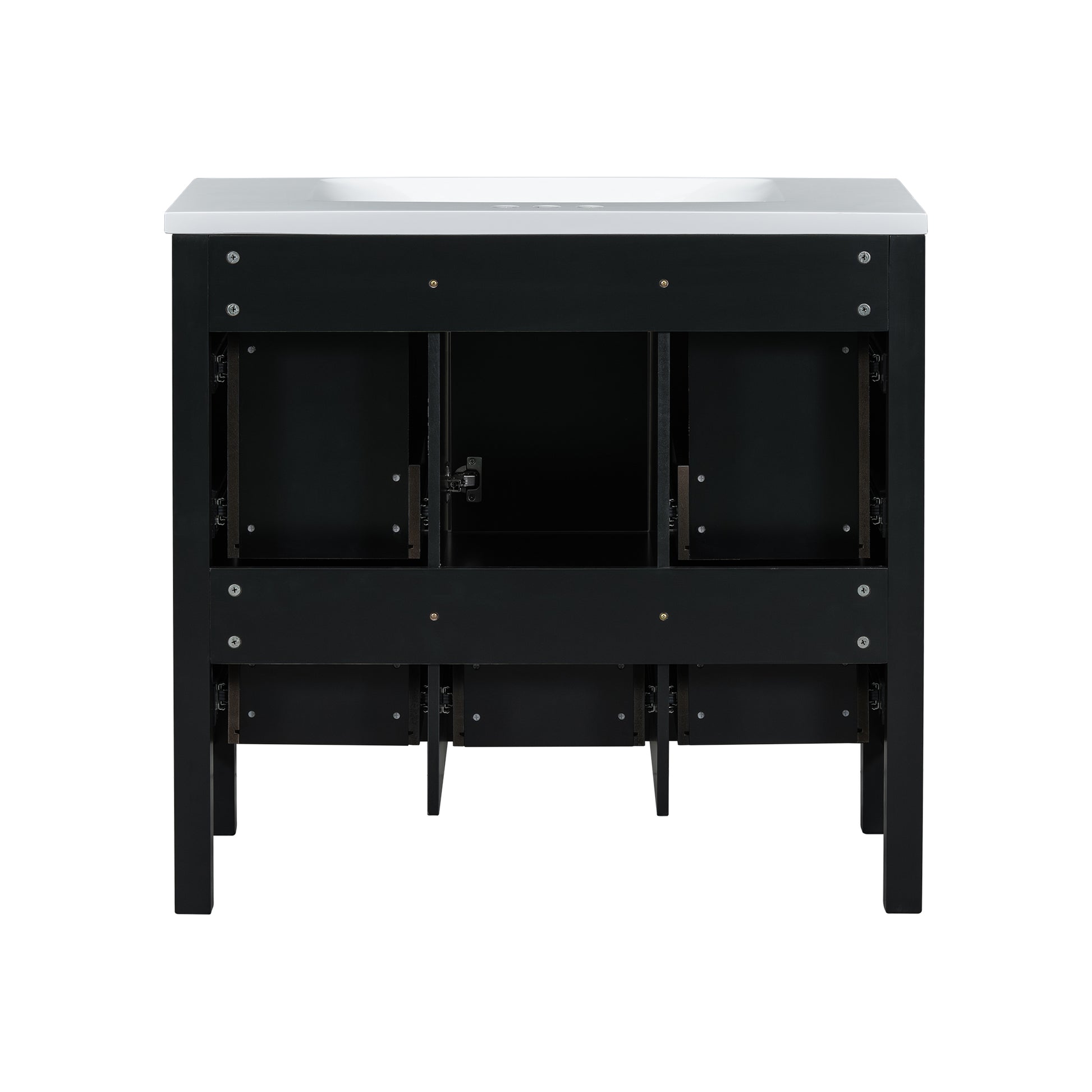 36'' Bathroom Vanity With Resin Sink Combo, Solid Wood Frame Bathroom Storage Cabinet, Freestanding Vanity Set With 5 Drawers& Soft Closing Doors Same As Sw000142Aab Black Bathroom Solid Wood Mdf Resin