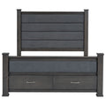 Queen Size Wood Frame Platform Bed With Upholstered Headboard, Footboard And 2 Drawers, Antique Gray Box Spring Not Required Queen Antique Gray Wood Bed Frame Solid Wood Mdf