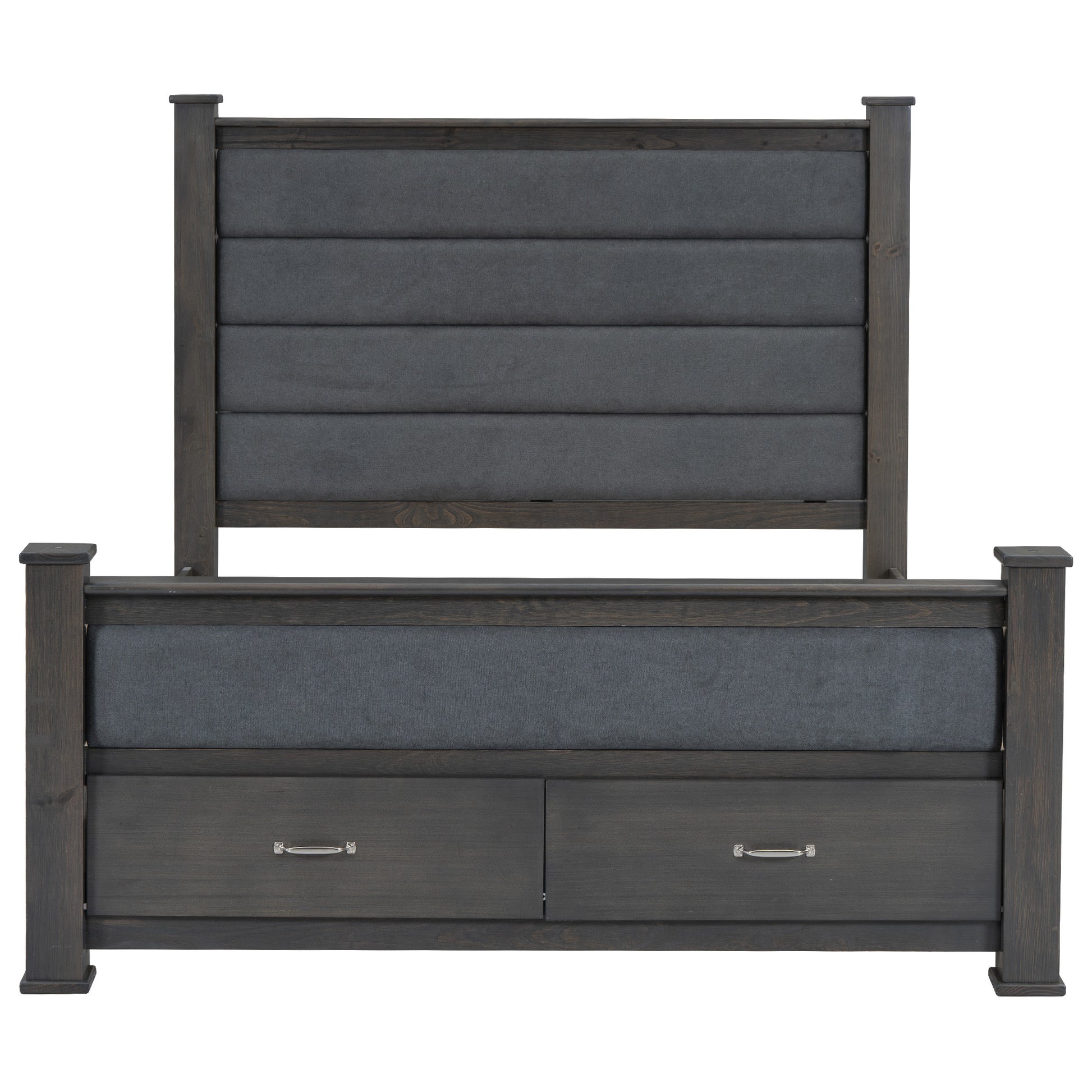 Queen Size Wood Frame Platform Bed With Upholstered Headboard, Footboard And 2 Drawers, Antique Gray Box Spring Not Required Queen Antique Gray Wood Bed Frame Solid Wood Mdf