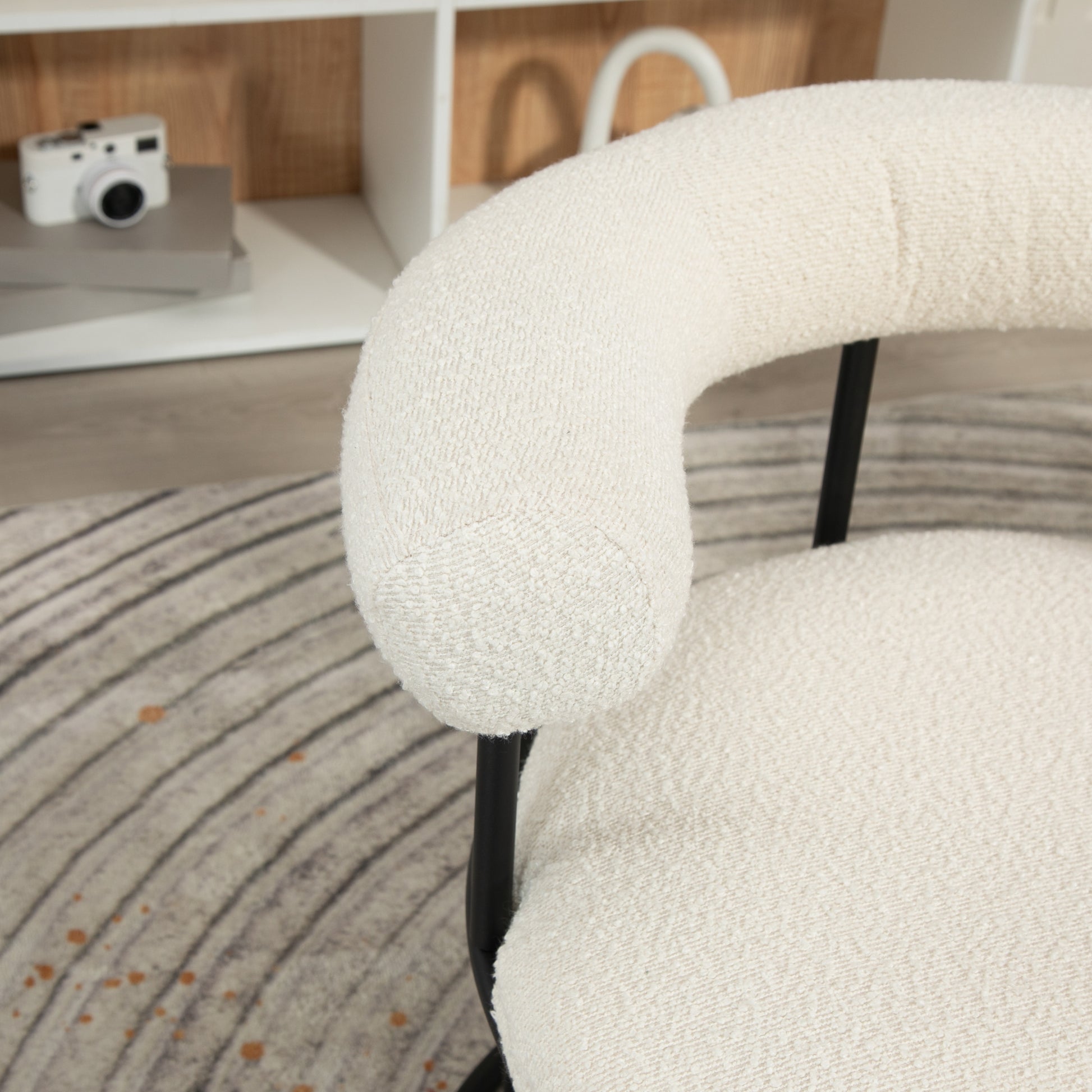 Coolmore Boucle Dining Chairs Set Of 2, Mid Century Modern Curved Backrest Chair, Round Upholstered Kitchen Chairs Beige Boucle Beige Foam Mdf Metal