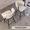 Bar Chair Suede Woven Bar Stool Set Of 4,Black Legs Barstools No Adjustable Kitchen Island Chairs,360 Swivel Bar Stools Upholstered Bar Chair Counter Stool Arm Chairs With Back Footrest, White Metal White Kitchen Dining Chairs Foam Technical Leather