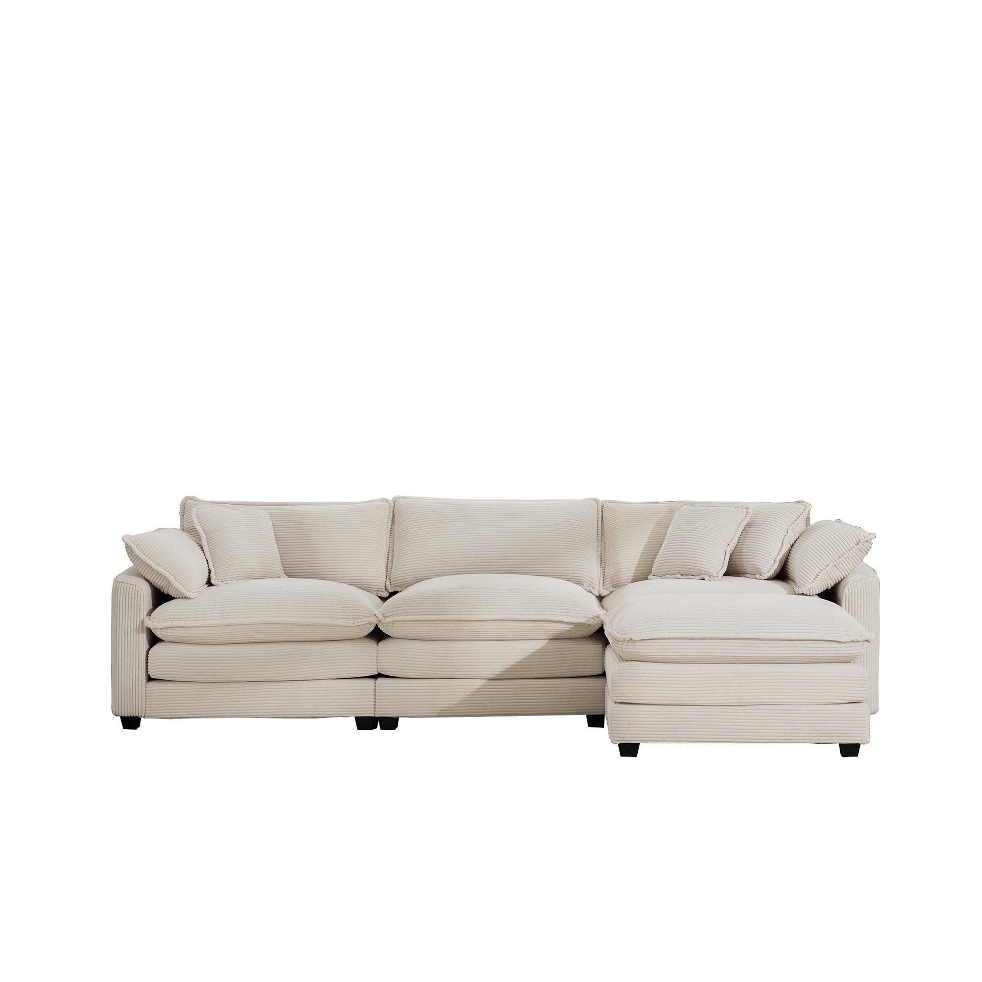 Sectional Sofa Modular Deep Seat 3 Seat Sofa Couch With Ottoman,Comfy Upholstered Furniture For Living Room,Light Beige Corduroy Sofa Beige Corduroy 3 Seat