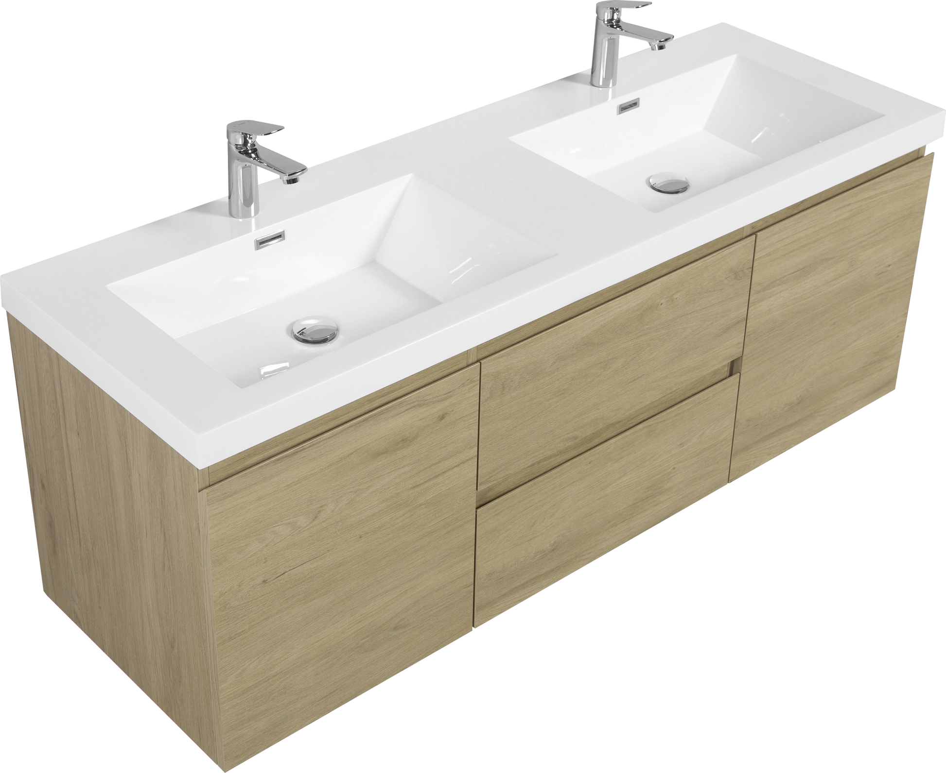 60" Floating Bathroom Vanity With Sink, Modern Wall Mounted Bathroom Storage Vanity Cabinet With Double Resin Top Basins And Soft Close Drawers, Natural Oak 24V11 60Dno 2 Oak 2 Bathroom Wall Mounted