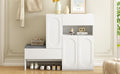 Elegant 2 In 1 Shoe Cabinets With Soft Cushion, Modern Storage Bench With Arched Doors & Rebound Devices, Versatile Shoe Rack Organizer With Adjustable Shelves For Hallway, Living Room, White White