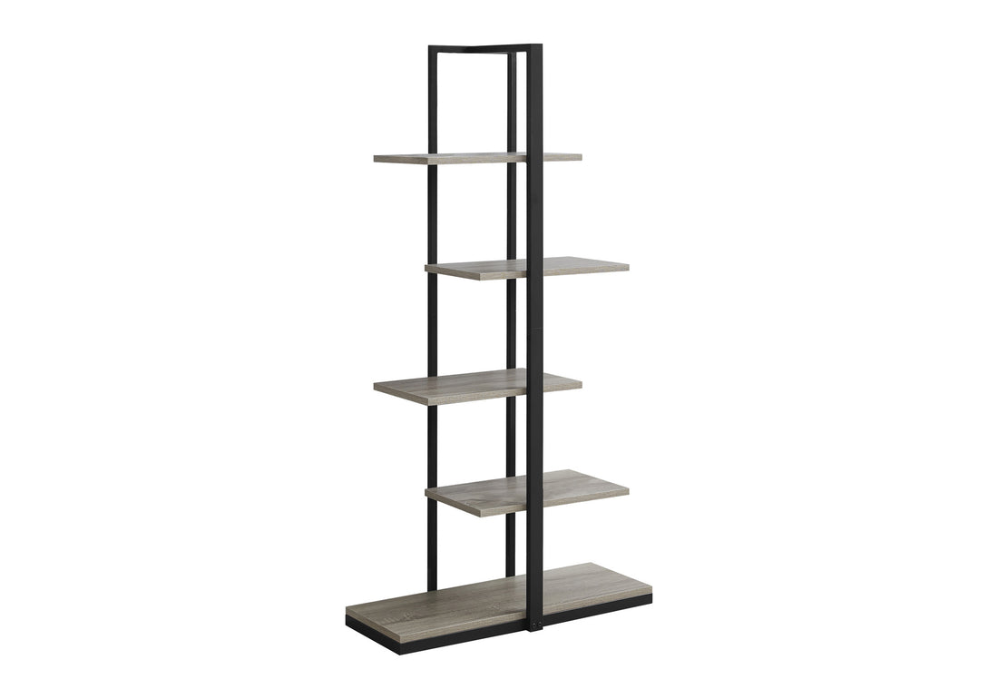 Bookshelf, Bookcase, Etagere, 5 Tier, 60"H, Office, Bedroom, Brown Laminate, Black Metal, Contemporary, Modern Taupe Mdf