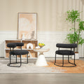 Coolmore Boucle Dining Chairs Set Of 2, Mid Century Modern Curved Backrest Chair, Round Upholstered Kitchen Chairs Carbon Black Boucle Carbon Black Foam Mdf Metal