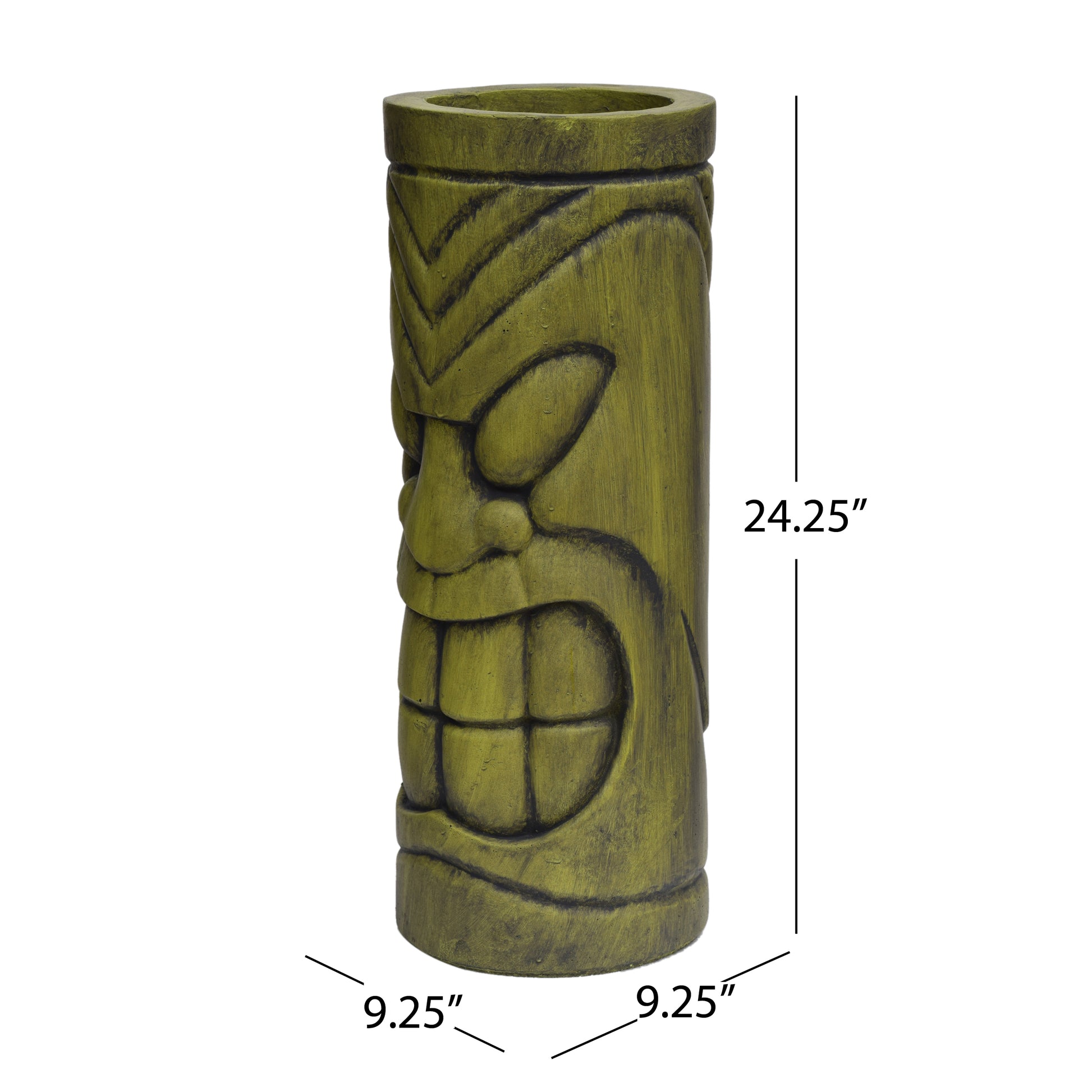 Stone Statue Urn Planter, Decorative Face Plant Pot, Antique Green Finish Antique Green Concrete