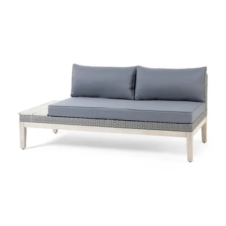 Loft Outdoor Acacia Wood And Wicker 5 Seater Sectional Sofa Set Grey Acacia Wood