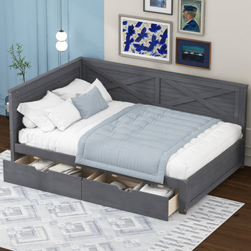 Twin Size Wood Daybed With 2 Drawers And Rustic Guardrail, Ancient Grey Expected Arrival Time: 8.28 Box Spring Not Required Twin Grey Wood Daybeds Solid Wood Mdf