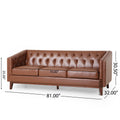 Mirod 81'' Pu Sofa,Tufted Back,Solid Wood Legs,Living Room And Study Light Brown Pu 3 Seat