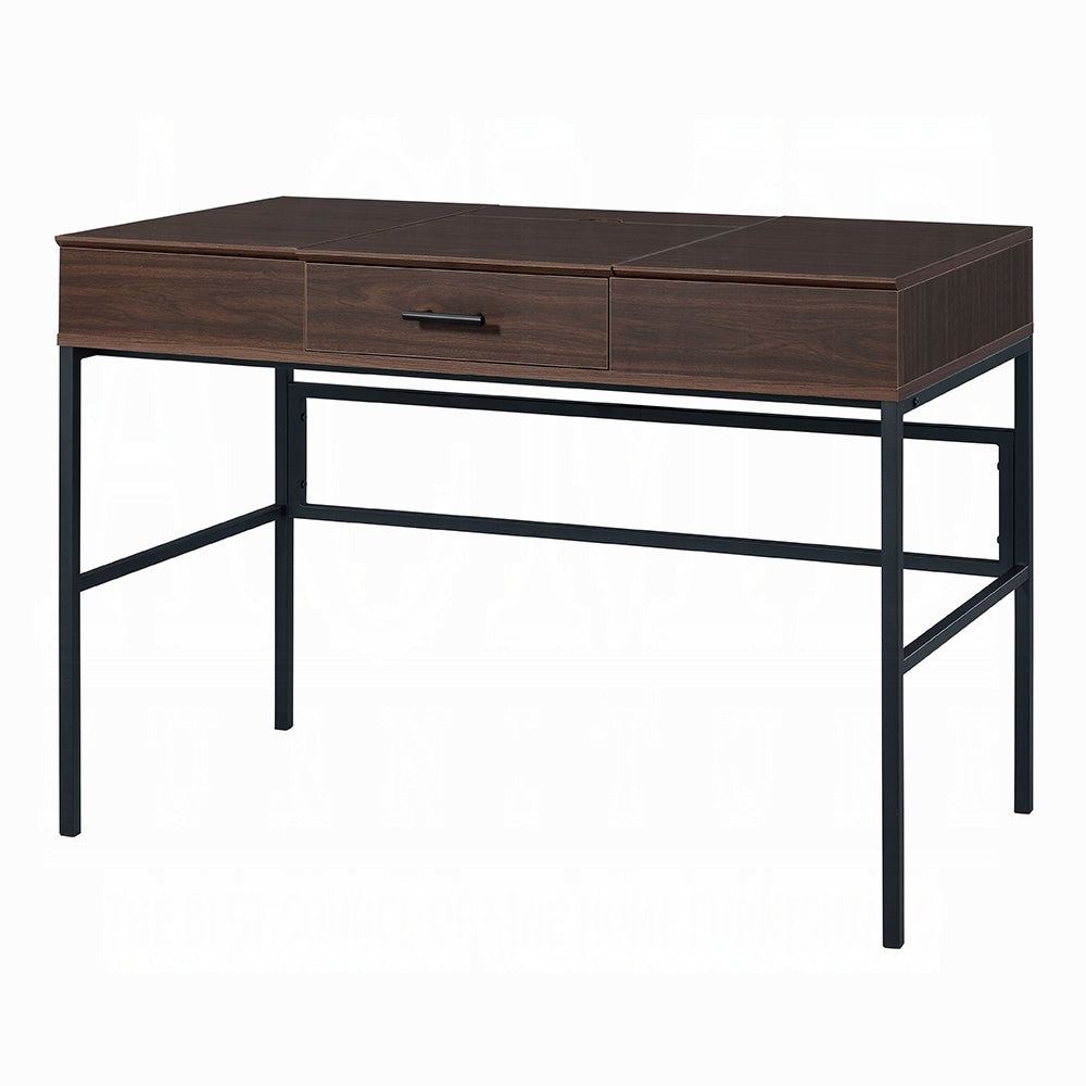 Oak And Black 1 Drawer Writing Desk With Usb Port Oak Writting Desk Office Industrial Rectangular Drawers Wood Metal