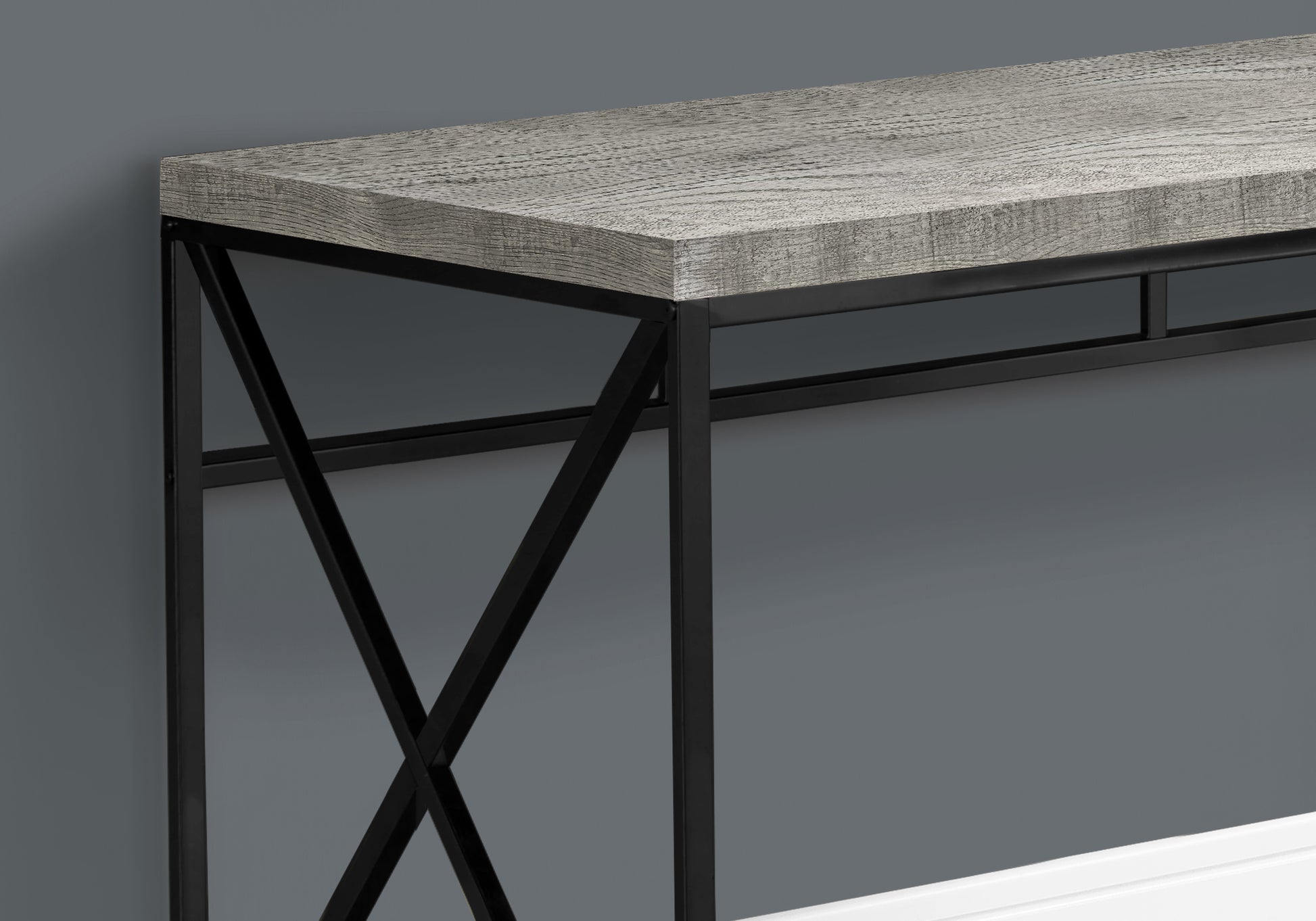 Computer Desk, Home Office, Laptop, Work, Grey Laminate, Black Metal, Contemporary, Modern Grey Particle Board