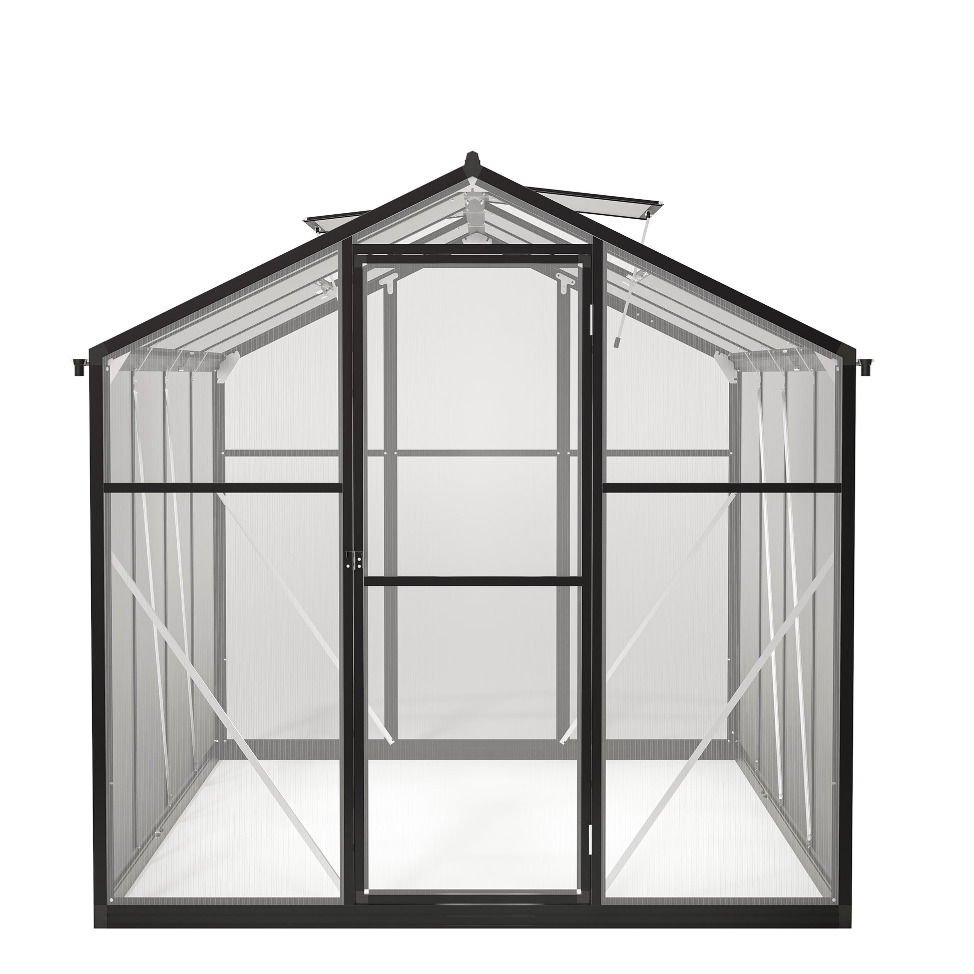 6X8 Ft Greenhouse For Outdoors, Polycarbonate Greenhouse With Quick Setup Structure And Roof Vent, Aluminum Large Walk In Greenhouse For Outside Garden Backyard, Black Black Aluminium