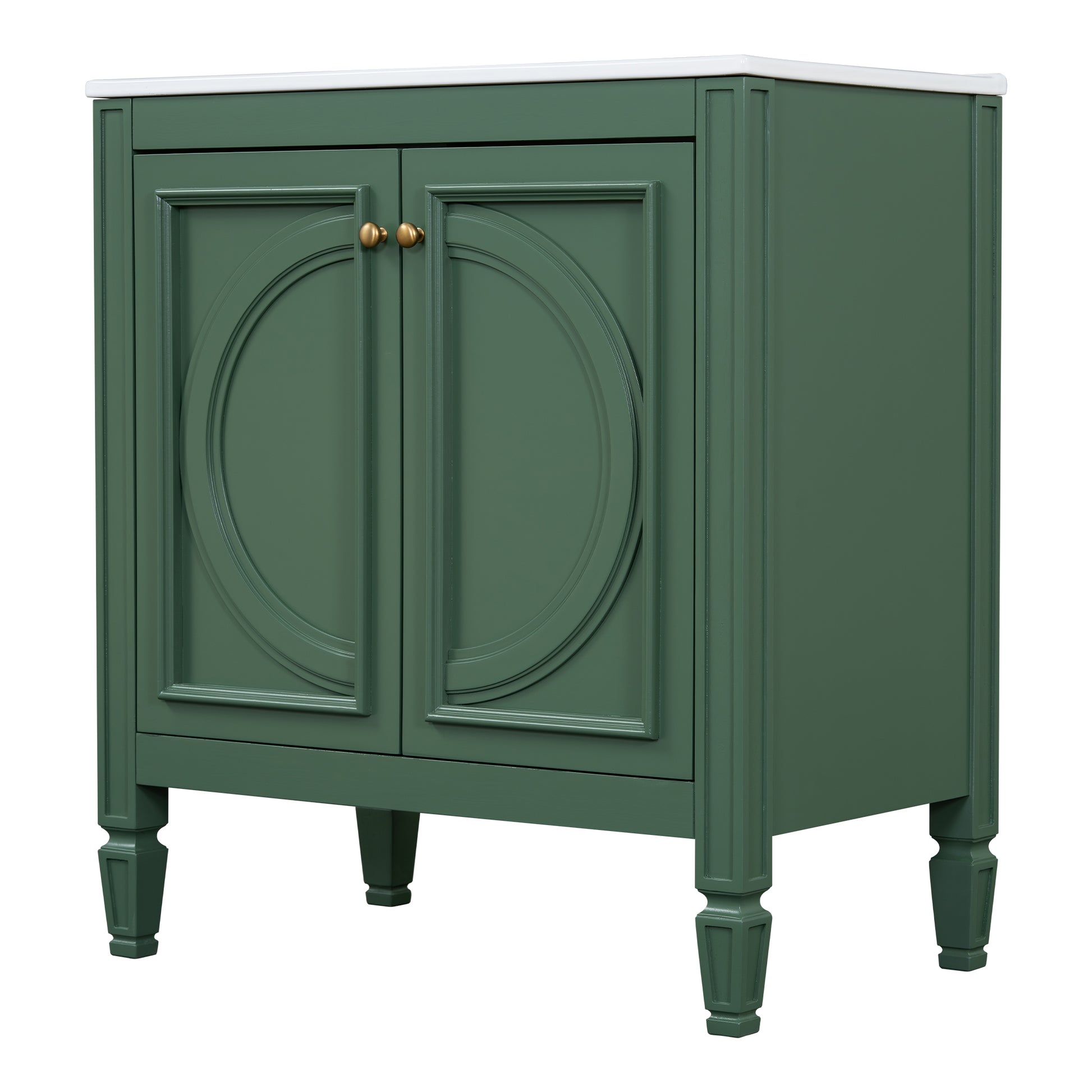 30" Bathroom Vanity With Sink, Two Doors With Shelf, Soft Close Door Hinges, Vintage Style, Green Green Ceramic Mdf,Rubber Wood