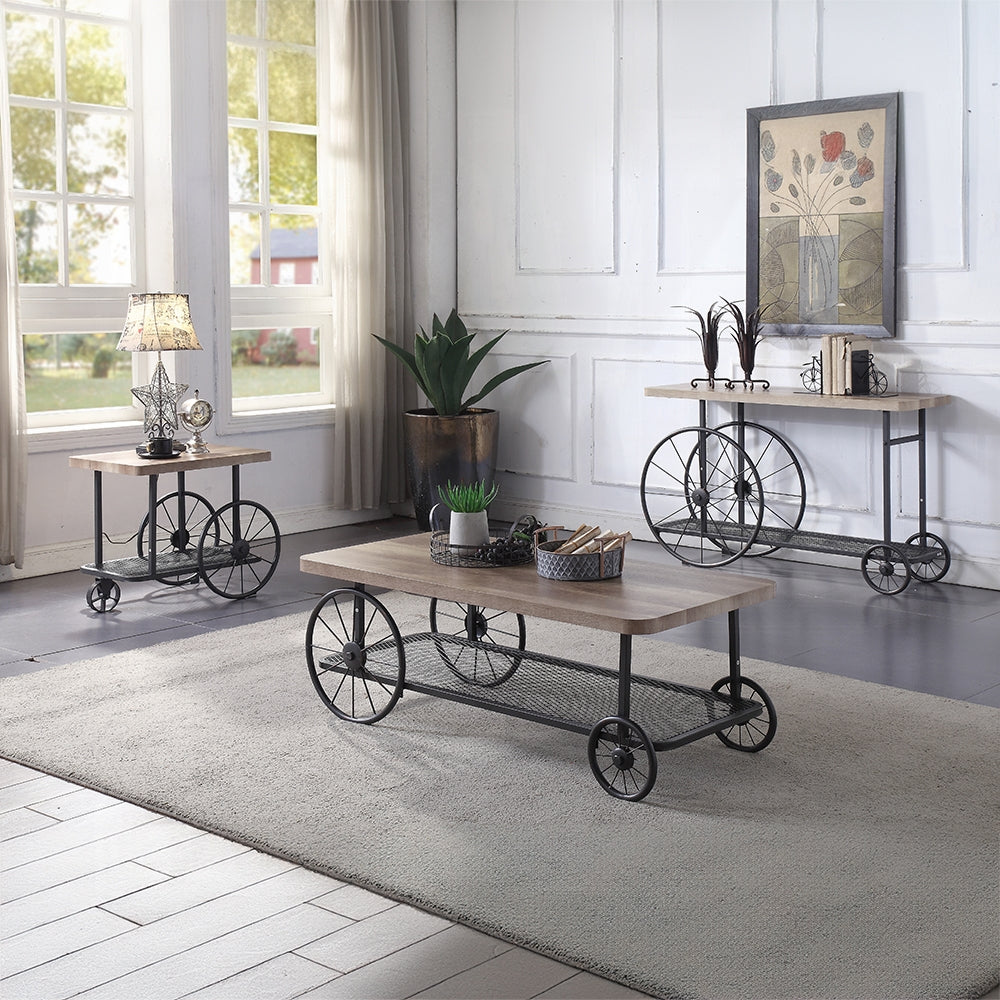 Oak And Antique Grey Coffee Table With Shelf Oak Primary Living Space Shelves Rectangular Wood Metal