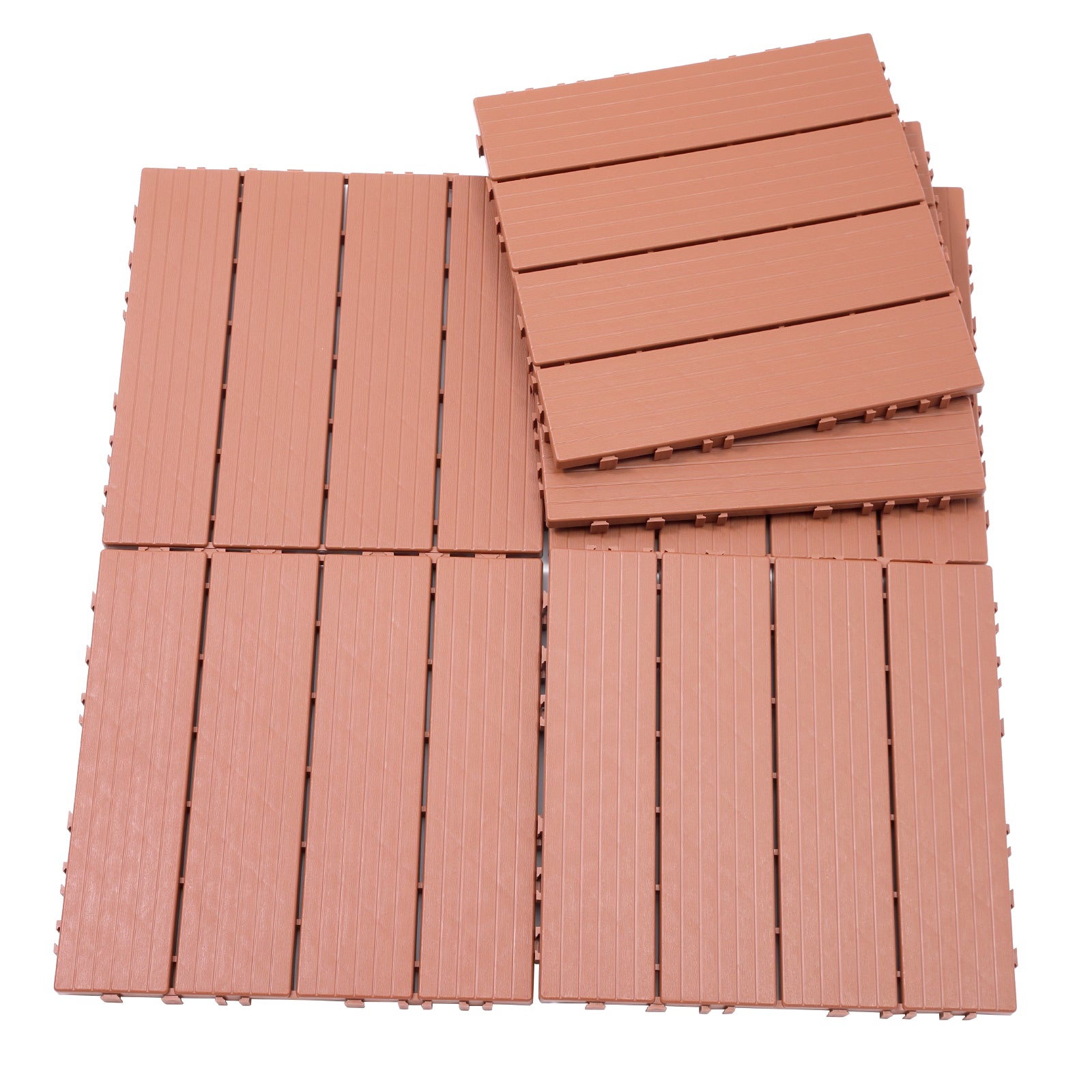 Plastic Interlocking Deck Tiles, 11.8"X11.8" Pack Of 44 , Patio Flooring Outdoor Waterproof All Weather Use For Garden Poolside Front Back Yard, Mahogany Colour Mahogany Plastic