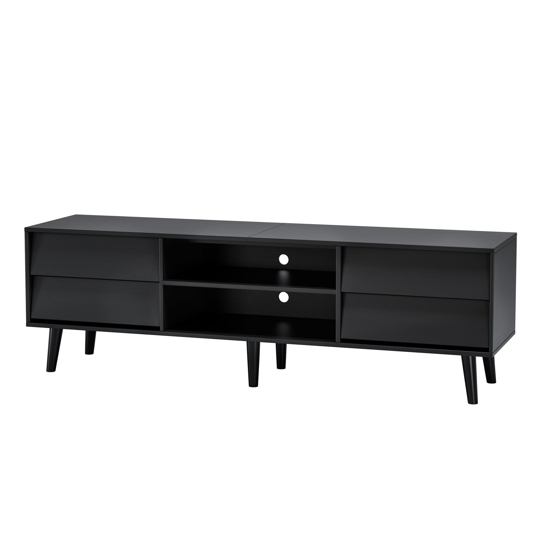 63 Inch Tv Stand Features Vintage Style And Bevel Design, Tv Stand With Drawers, Entertainment Center For Living Room Bedroom, Tv Media Console Black 60 69 Inches Mdf