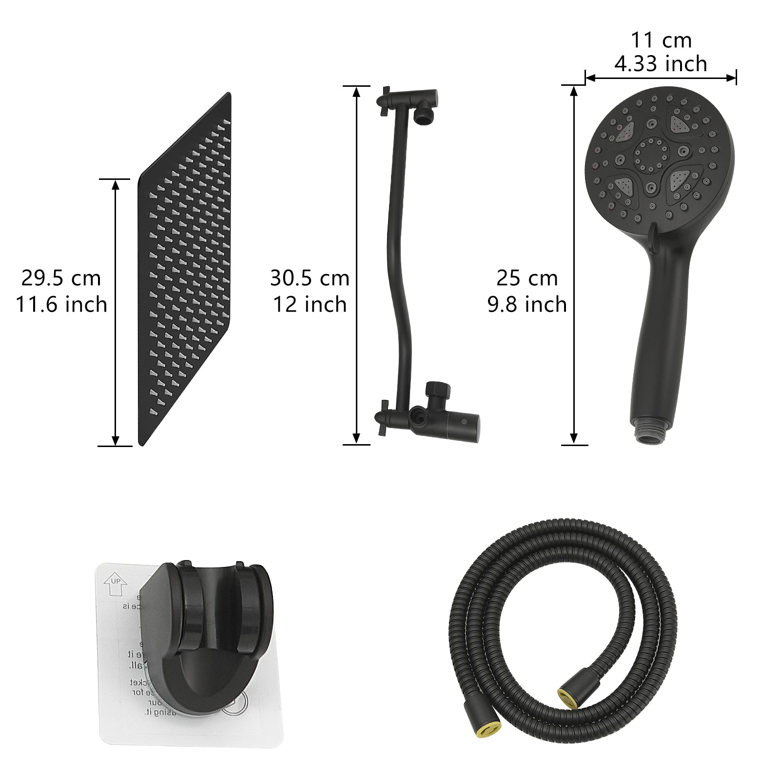 Black Shower System 12 Inch Bathroom Luxury Rain Mixer Shower Combo Set Wall Mounted Rainfall Shower Head And Handheld System Shower Faucet Set Black Bathroom Classic,Contemporary,Luxury,Modern Ceramic Stainless Steel