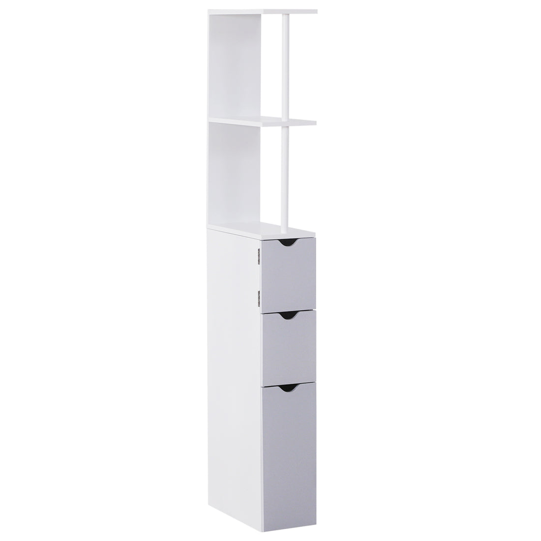 Homcom 54" Tall Bathroom Storage Cabinet, Freestanding Linen Tower With 2 Tier Shelf And Drawers, Narrow Side Floor Organizer, White White Mdf