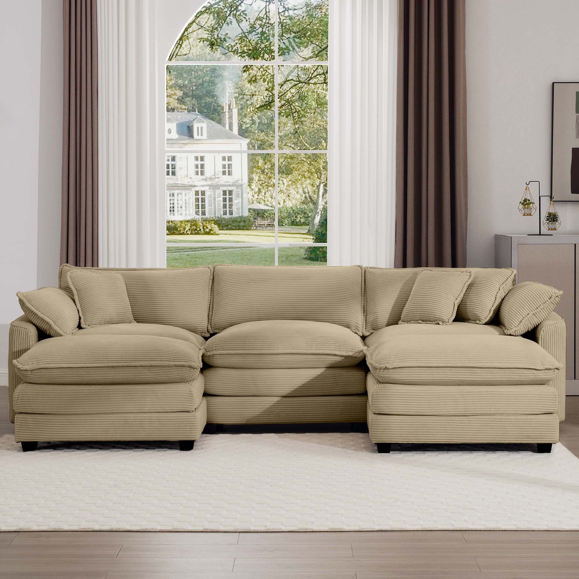 Oversized Modular Cushion Sofa, Portable Ottoman, L Shaped Corner Low Back Deep Seating Spacious Sofa Set And Sofa Bed For Home Apartment Living Room Set, Tan Corduroy Tan Corduroy 3 Seat